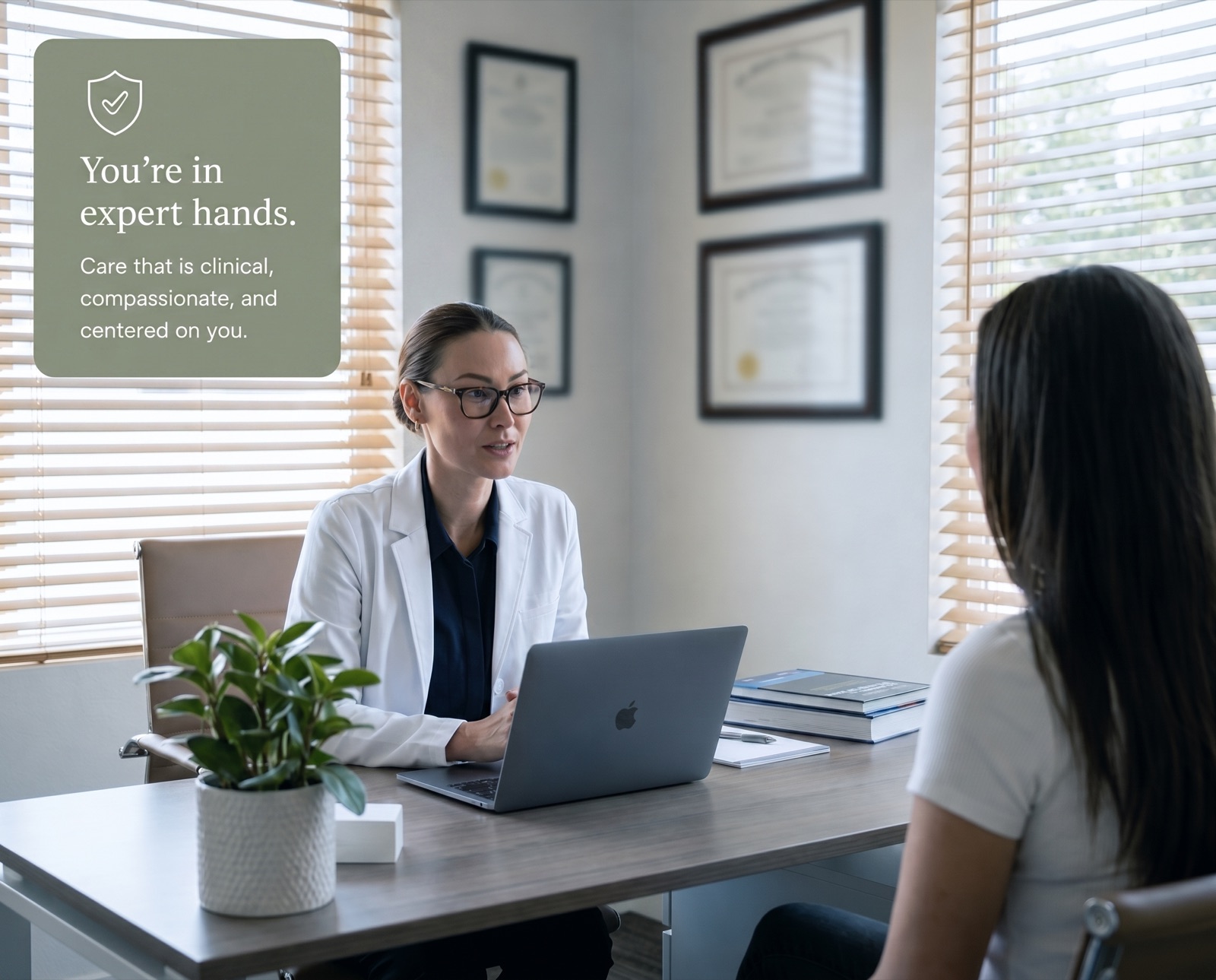 Psychiatric consultation in office setting with overlay reading: You're in expert hands